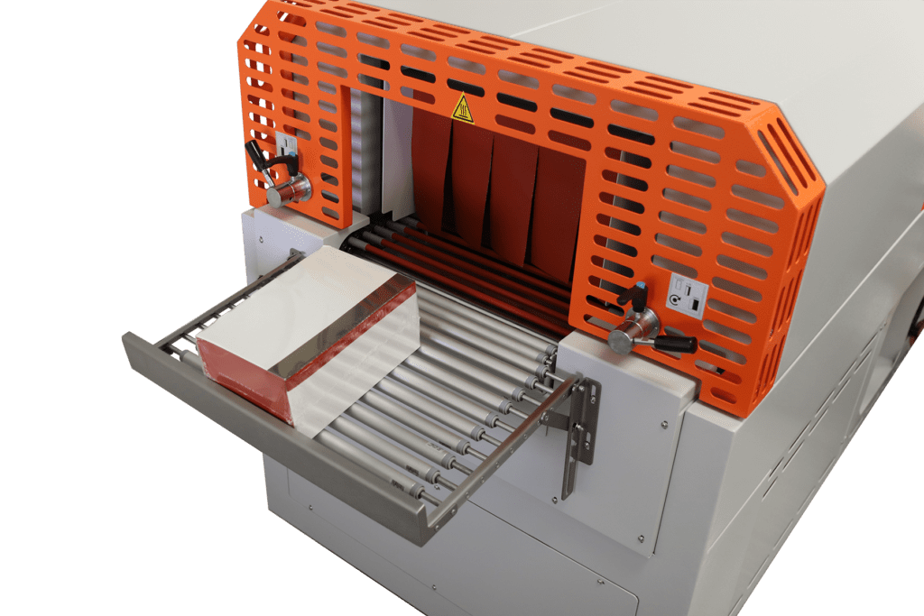 250C Combo tunnel features heavy duty blower with adjustable velocity and flow for optimal shrink performance.