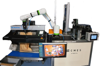 CMES Robotics' intelligent vision system and FANUC collaborative robot identify, pick, and place products directly into PAC Machinery's Rollbag® R3200XL Fulfillment Paper Automatic Bagger.